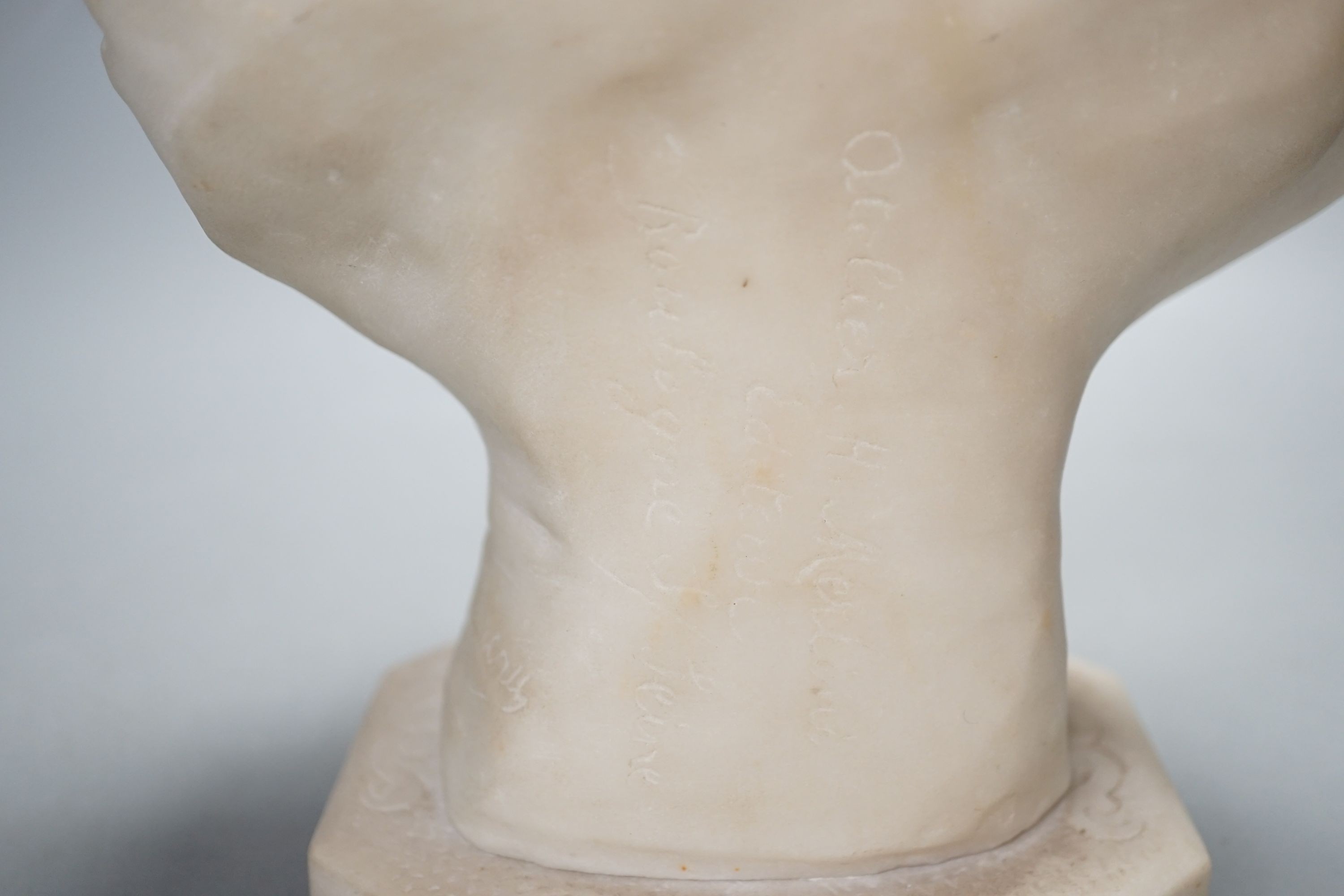 Auguste Moreau (1834-1917) marble bust of a lady, retailers mark for Atelier Merlini, signed , 35 cms high
